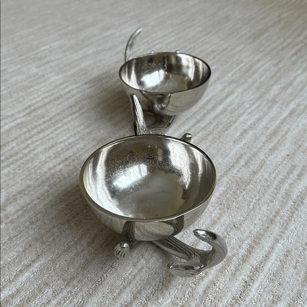 Antler Base Pedestal 2 Bowl Silver Dish Decor